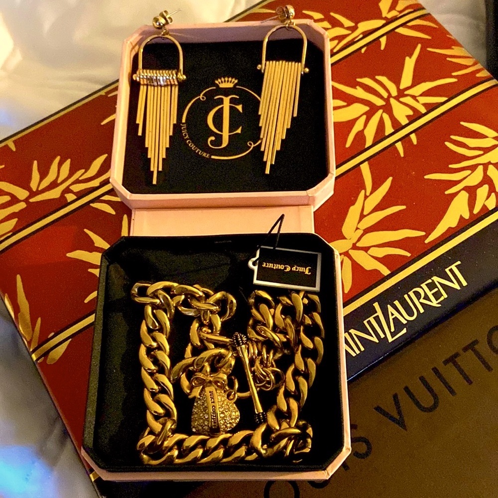 Juicy Couture Gold Necklace and Earrings